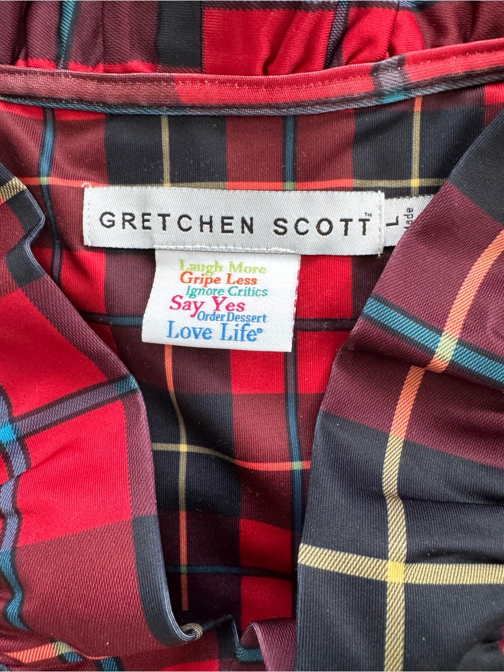 GRETCHEN SCOTT RUFF NECK DRESS - PLAIDLY COOPER - RED PLAID -Size Large ❤️ - Picture 7 of 8